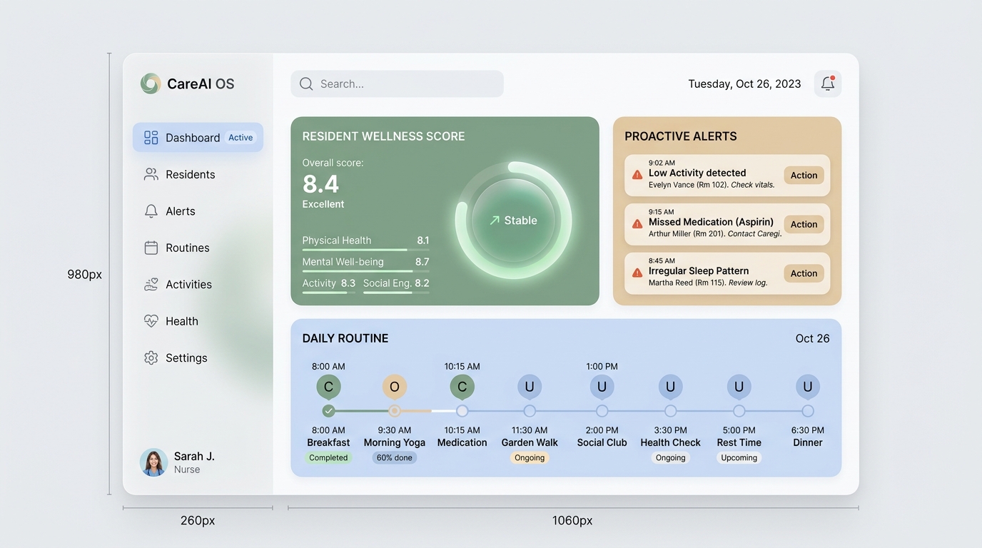 CareOS Telemetry Dashboard gently displaying resident vitals